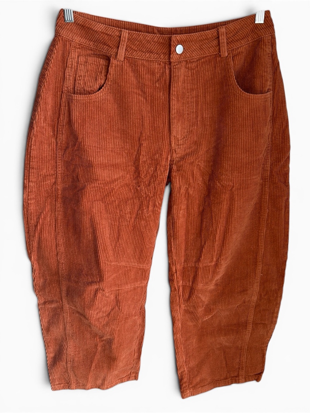 So Me Barrel Pants Size Large Rust Corduroy Cropped Belt Loops Side Pockets New - Picture 3 of 13
